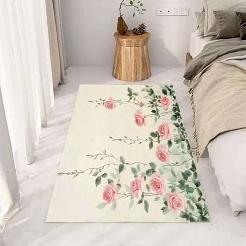 Generisch Pastoral Blumen Teppich 160x230 cm, Romantisch Rose Carpet Waschbar rutschfest Kurzflor, Teppiche Weich für Schlafzimmer, Wohnzimmer, Esszimmer, Kinderzimmer gs1c457