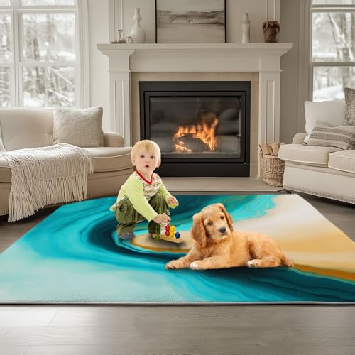 Generisch Teppich Wohnzimmer 180 x 240 cm rutschfest Kurzflor Elegante Kunst Waschbar Bettvorleger Teppiche Abstrakt Fließende Wirbel für Wohnzimmer Schlafzimmer Büro Bereich Dekor