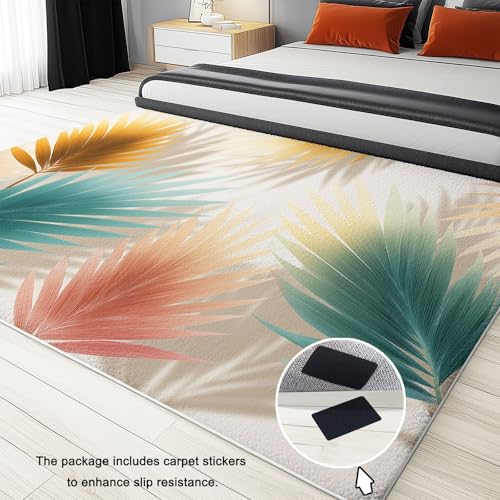Generisch Teppich Wohnzimmer 160 x 230 cm rutschfest Kurzflor Moderner Luxus Waschbar Bettvorleger Teppiche Abstrakte Palmenblätter für Wohnzimmer Schlafzimmer Büro Bereich Dekor