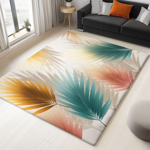 Generisch Teppich Wohnzimmer 160 x 230 cm rutschfest Kurzflor Moderner Luxus Waschbar Bettvorleger Teppiche Abstrakte Palmenblätter für Wohnzimmer Schlafzimmer Büro Bereich Dekor