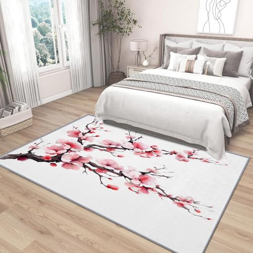 Generisch Teppich Wohnzimmer 180x240 cm 3D Druck Kirschblüten Pflanzen Muster Malerei Kunst Teppich Kaschmirimitat Anti Rutsch Leicht zu reinigen Waschbare Rückseite für Balkone Korridore Restaurants