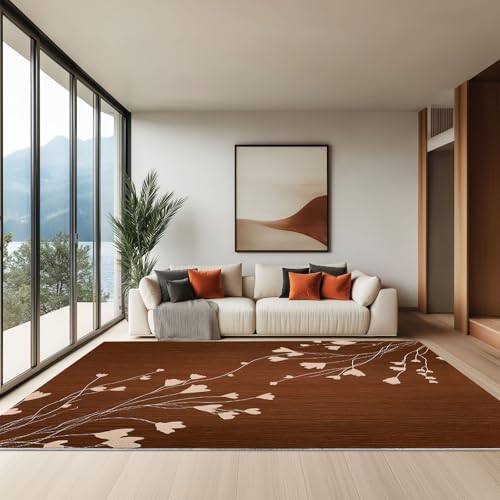 Generisch Teppich 180 x 240 cm Wohnzimmer Waschbarer, Blumen Ranken Moderner Kurzflor Teppich Schlichte Kunst Extra Weich - Flauschiger rutschfest Schlafzimmer Esszimmer Büro Bereich Dekor Rechteckig