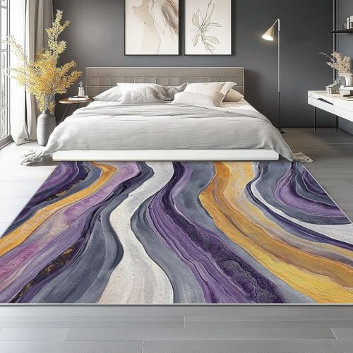 Generisch Teppich mit Abstrakt Wirbel Linie Drucken 180x240 cm - rutschfest waschbar und ultraweich mit niedrigem Flor Grau Lila Flächenteppich, für Wohnzimmer Schlafzimmer Eingangs Kinderzimmer