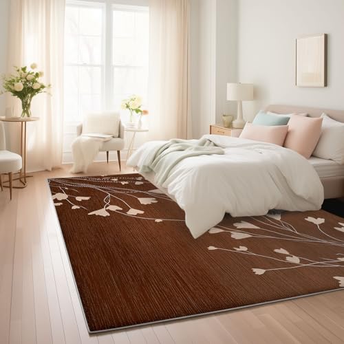 Generisch Teppich 180 x 240 cm Wohnzimmer Waschbarer, Blumen Ranken Moderner Kurzflor Teppich Schlichte Kunst Extra Weich - Flauschiger rutschfest Schlafzimmer Esszimmer Büro Bereich Dekor Rechteckig