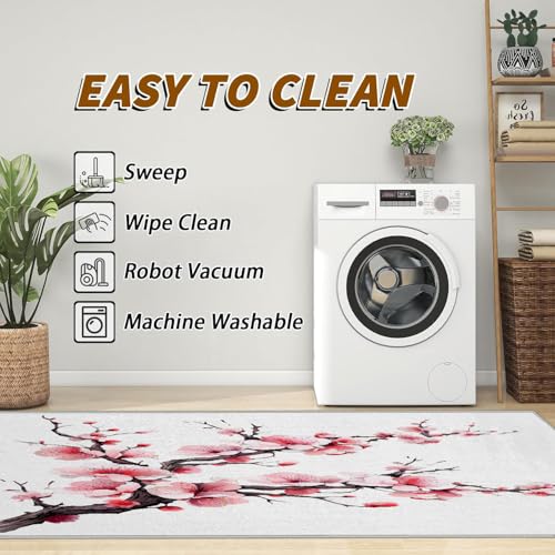 Generisch Teppich Wohnzimmer 180x240 cm 3D Druck Kirschblüten Pflanzen Muster Malerei Kunst Teppich Kaschmirimitat Anti Rutsch Leicht zu reinigen Waschbare Rückseite für Balkone Korridore Restaurants