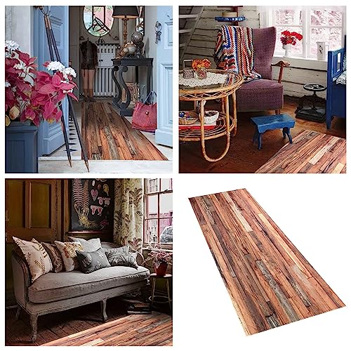 Generisch Rutschfester Küchenläufer 60x180 cm Kreativer Teppich mit Holzmaserung Waschbarer Flurläufer für Eingang Küche & Haushalt Weiche Kinderkrabbelmatte mit Streifenmuster Polyester Bodenmatte