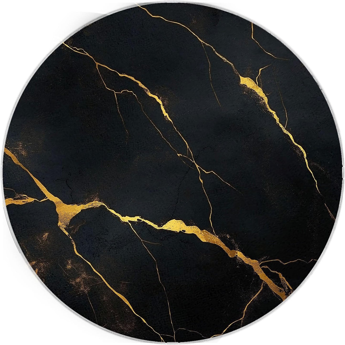 Generisch Rund Teppich Wohnzimmer Luxus-Marmor Schwarz-Gold 200 cm Rund Teppich- Küche Jugendzimmer Esszimmer Flur und Schlafzimmer Rund Teppich Kurzflor Rund Teppich Extra Weich Pflegeleicht