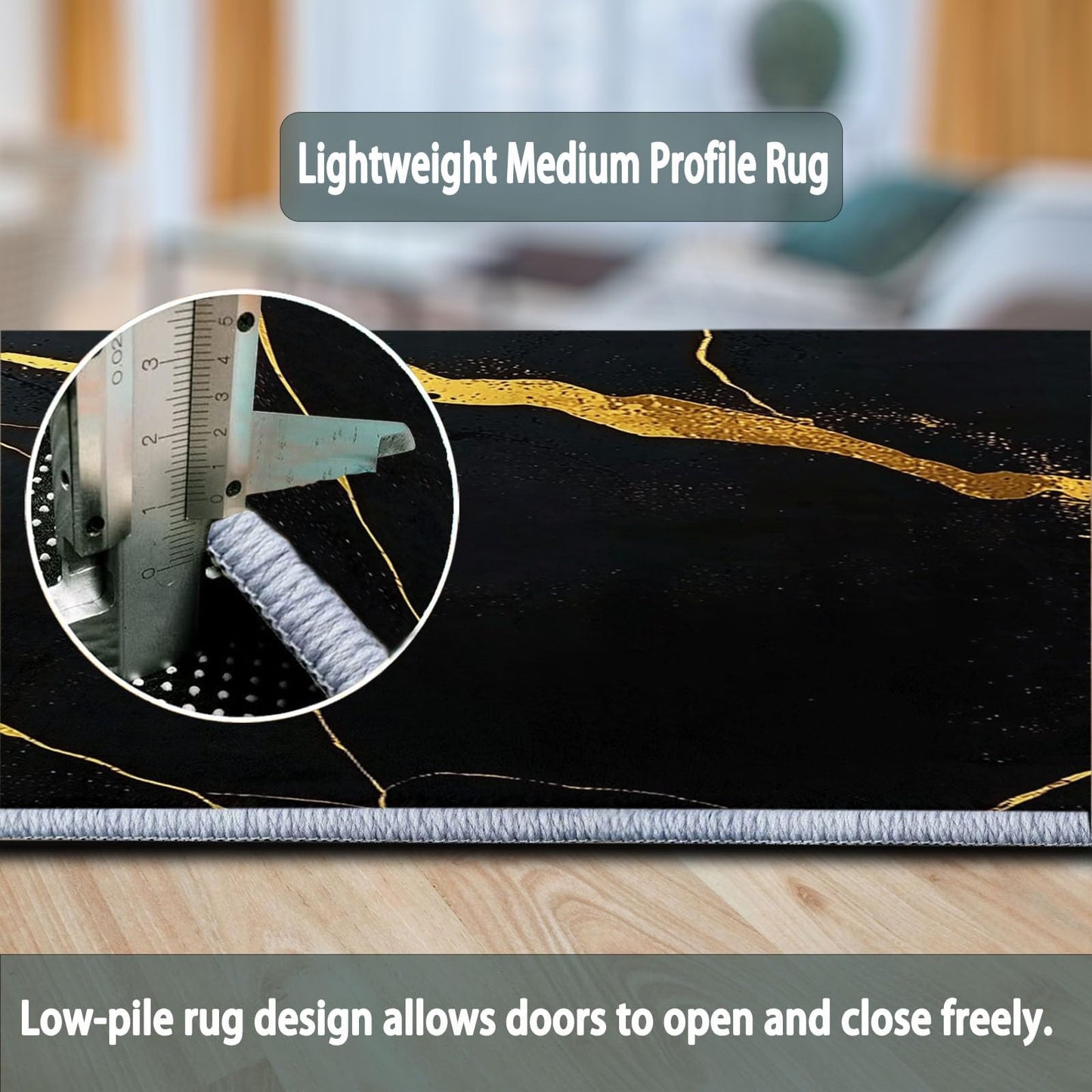 Generisch Rund Teppich Wohnzimmer Luxus-Marmor Schwarz-Gold 200 cm Rund Teppich- Küche Jugendzimmer Esszimmer Flur und Schlafzimmer Rund Teppich Kurzflor Rund Teppich Extra Weich Pflegeleicht