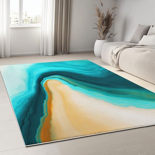 Generisch Teppich Wohnzimmer 180 x 240 cm rutschfest Kurzflor Elegante Kunst Waschbar Bettvorleger Teppiche Abstrakt Fließende Wirbel für Wohnzimmer Schlafzimmer Büro Bereich Dekor