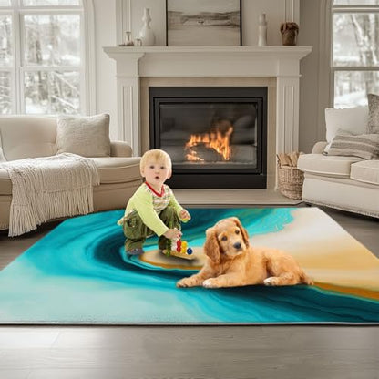 Generisch Teppich Wohnzimmer 180 x 240 cm rutschfest Kurzflor Elegante Kunst Waschbar Bettvorleger Teppiche Abstrakt Fließende Wirbel für Wohnzimmer Schlafzimmer Büro Bereich Dekor