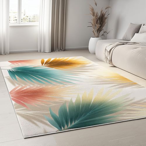 Generisch Teppich Wohnzimmer 160 x 230 cm rutschfest Kurzflor Moderner Luxus Waschbar Bettvorleger Teppiche Abstrakte Palmenblätter für Wohnzimmer Schlafzimmer Büro Bereich Dekor