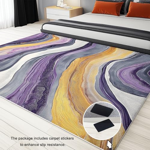 Generisch Teppich mit Abstrakt Wirbel Linie Drucken 180x240 cm - rutschfest waschbar und ultraweich mit niedrigem Flor Grau Lila Flächenteppich, für Wohnzimmer Schlafzimmer Eingangs Kinderzimmer