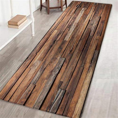 Generisch Rutschfester Küchenläufer 60x180 cm Kreativer Teppich mit Holzmaserung Waschbarer Flurläufer für Eingang Küche & Haushalt Weiche Kinderkrabbelmatte mit Streifenmuster Polyester Bodenmatte