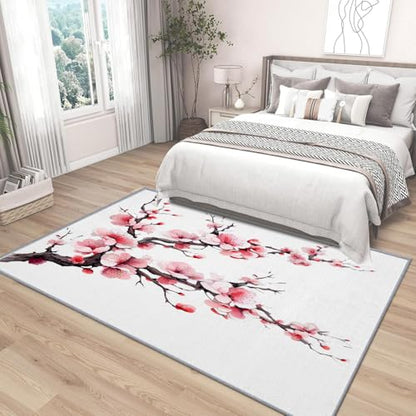 Generisch Teppich Wohnzimmer 180x240 cm 3D Druck Kirschblüten Pflanzen Muster Malerei Kunst Teppich Kaschmirimitat Anti Rutsch Leicht zu reinigen Waschbare Rückseite für Balkone Korridore Restaurants
