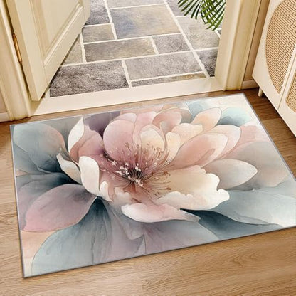 Generisch Flächenteppich für Wohnzimmer Farbiges Peonienmuster weicher,kurzfloriger großer Teppich,Boho-Teppich,für Schlafzimmer,Esszimmer,Küche,Badezimmer(Rosa)-210x270cm