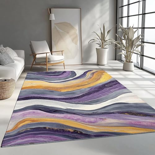 Generisch Teppich mit Abstrakt Wirbel Linie Drucken 180x240 cm - rutschfest waschbar und ultraweich mit niedrigem Flor Grau Lila Flächenteppich, für Wohnzimmer Schlafzimmer Eingangs Kinderzimmer