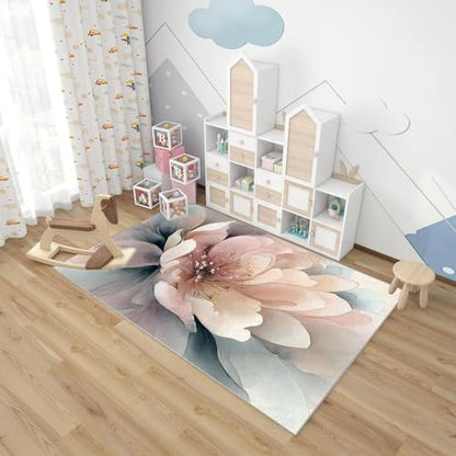 Generisch Flächenteppich für Wohnzimmer Farbiges Peonienmuster weicher,kurzfloriger großer Teppich,Boho-Teppich,für Schlafzimmer,Esszimmer,Küche,Badezimmer(Rosa)-210x270cm