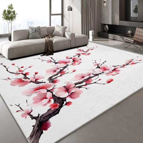 Generisch Teppich Wohnzimmer 180x240 cm 3D Druck Kirschblüten Pflanzen Muster Malerei Kunst Teppich Kaschmirimitat Anti Rutsch Leicht zu reinigen Waschbare Rückseite für Balkone Korridore Restaurants