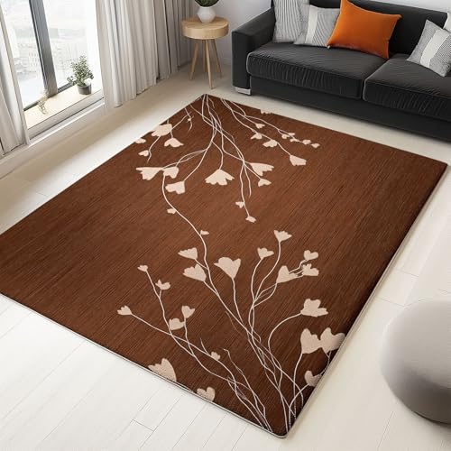 Generisch Teppich 180 x 240 cm Wohnzimmer Waschbarer, Blumen Ranken Moderner Kurzflor Teppich Schlichte Kunst Extra Weich - Flauschiger rutschfest Schlafzimmer Esszimmer Büro Bereich Dekor Rechteckig