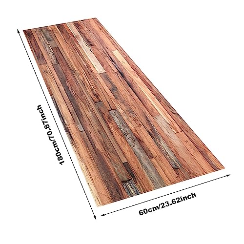 Generisch Rutschfester Küchenläufer 60x180 cm Kreativer Teppich mit Holzmaserung Waschbarer Flurläufer für Eingang Küche & Haushalt Weiche Kinderkrabbelmatte mit Streifenmuster Polyester Bodenmatte