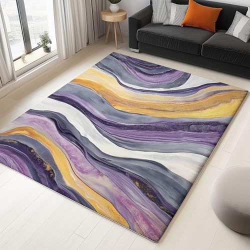 Generisch Teppich mit Abstrakt Wirbel Linie Drucken 180x240 cm - rutschfest waschbar und ultraweich mit niedrigem Flor Grau Lila Flächenteppich, für Wohnzimmer Schlafzimmer Eingangs Kinderzimmer