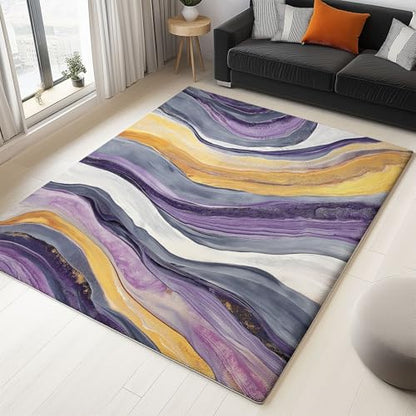 Generisch Teppich mit Abstrakt Wirbel Linie Drucken 180x240 cm - rutschfest waschbar und ultraweich mit niedrigem Flor Grau Lila Flächenteppich, für Wohnzimmer Schlafzimmer Eingangs Kinderzimmer