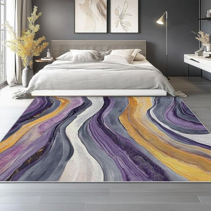 Generisch Teppich mit Abstrakt Wirbel Linie Drucken 180x240 cm - rutschfest waschbar und ultraweich mit niedrigem Flor Grau Lila Flächenteppich, für Wohnzimmer Schlafzimmer Eingangs Kinderzimmer