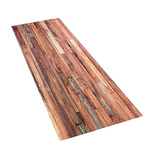 Generisch Rutschfester Küchenläufer 60x180 cm Kreativer Teppich mit Holzmaserung Waschbarer Flurläufer für Eingang Küche & Haushalt Weiche Kinderkrabbelmatte mit Streifenmuster Polyester Bodenmatte