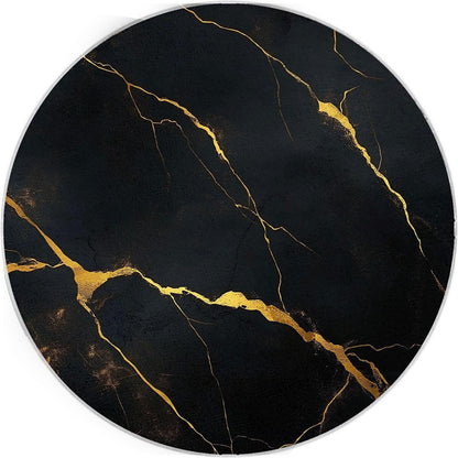 Generisch Rund Teppich Wohnzimmer Luxus-Marmor Schwarz-Gold 200 cm Rund Teppich- Küche Jugendzimmer Esszimmer Flur und Schlafzimmer Rund Teppich Kurzflor Rund Teppich Extra Weich Pflegeleicht